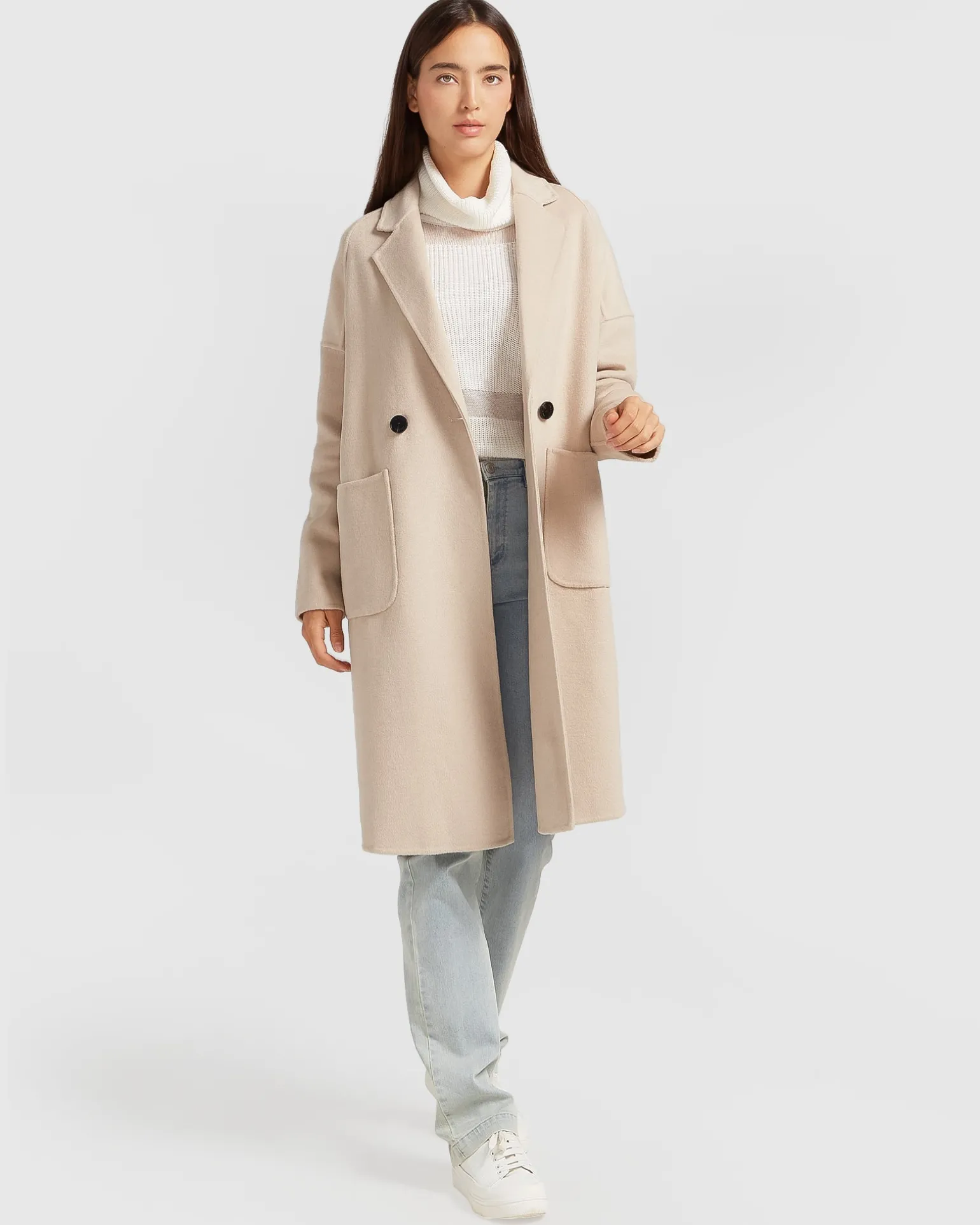 Belle & Bloom Wool Coats | Wool Coats>Publisher Double-Breasted Wool Blend Coat - Sand