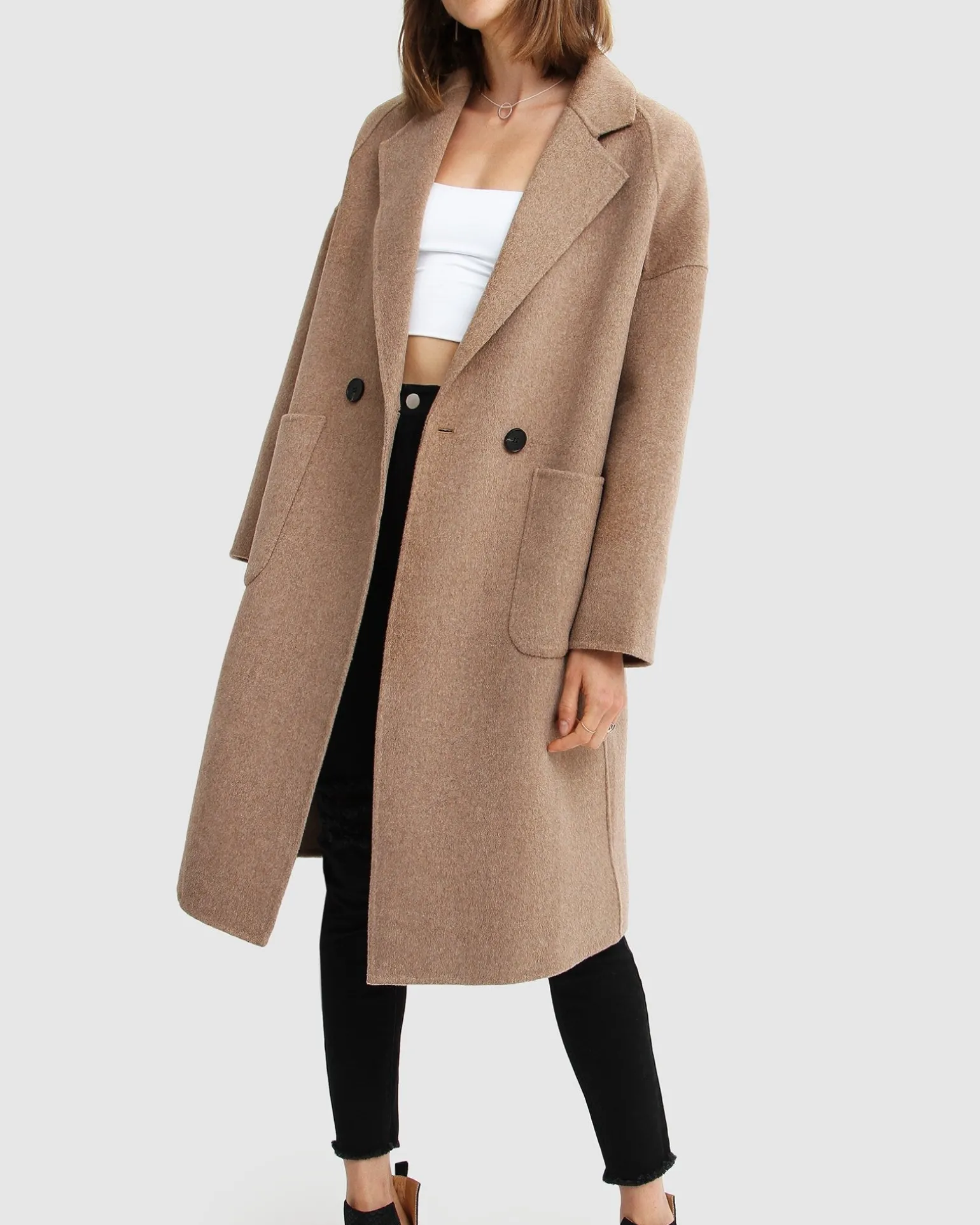 Belle & Bloom Wool Coats | Wool Coats>Publisher Double-Breasted Wool Blend Coat - Oat