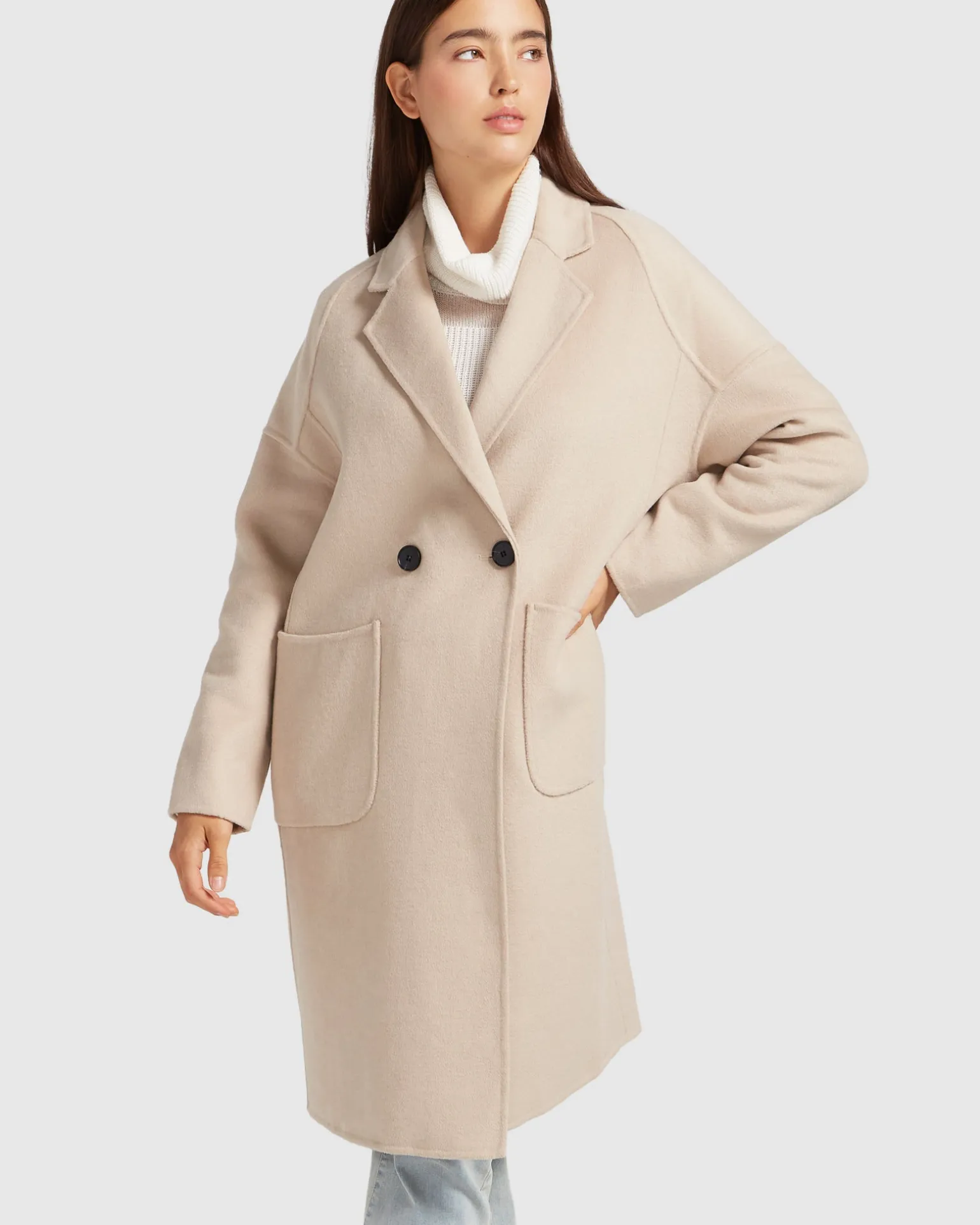 Belle & Bloom Wool Coats | Wool Coats>Publisher Double-Breasted Wool Blend Coat - Sand