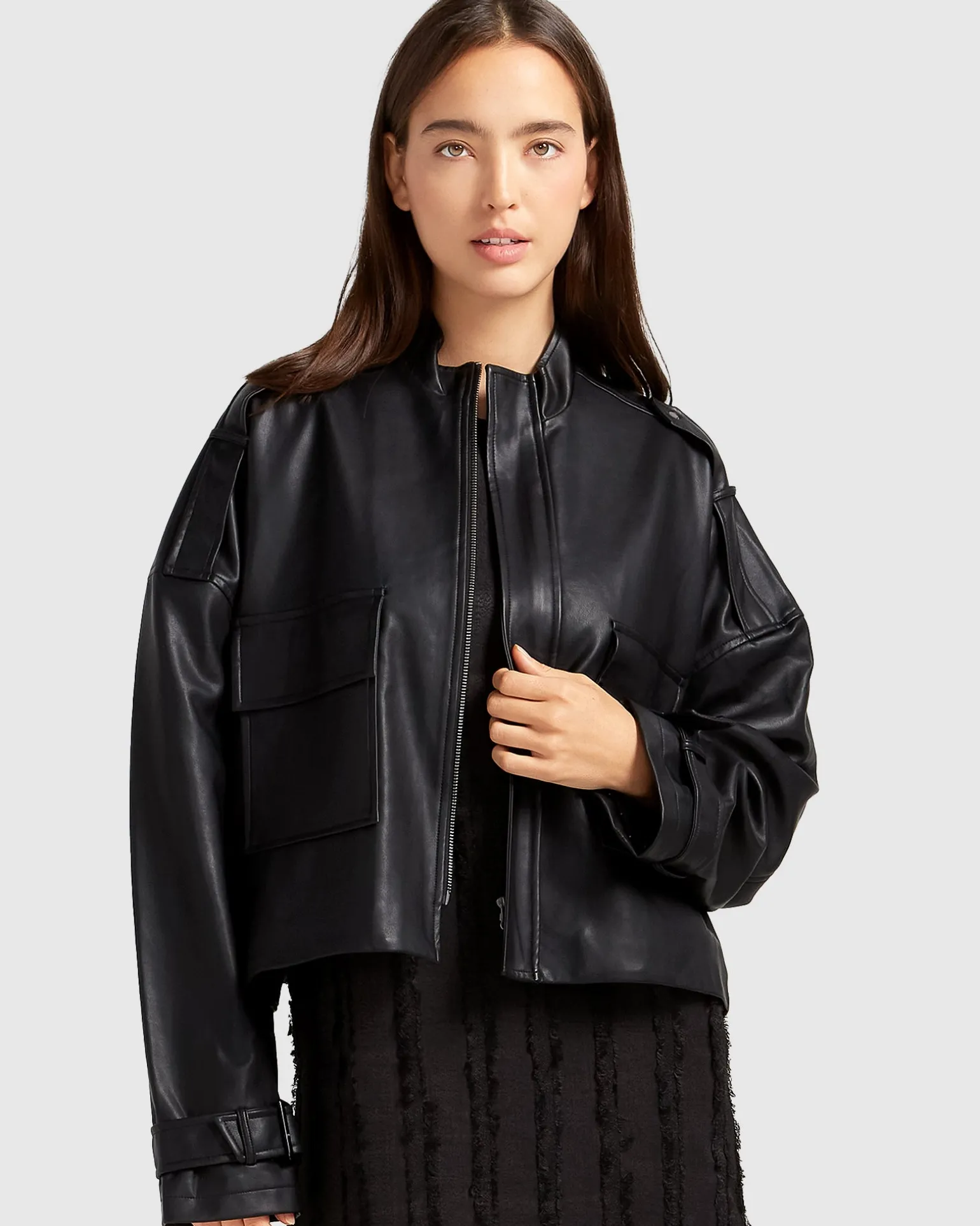 Belle & Bloom Leather Jackets | Leather Coats>Reload Draped Leather Look Jacket -