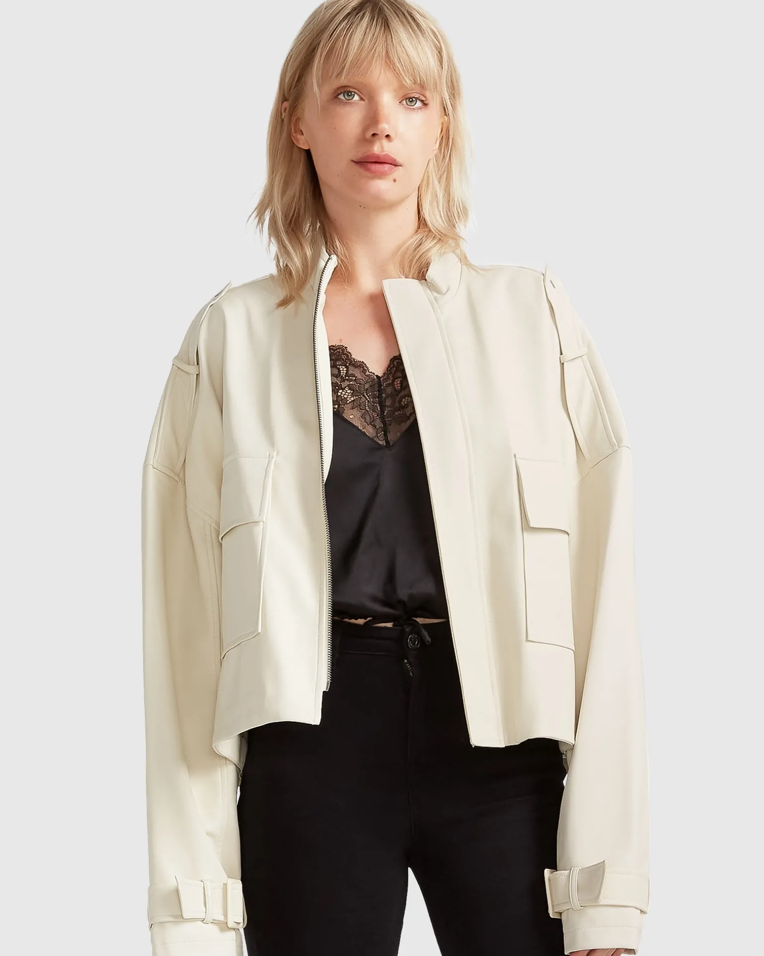 Belle & Bloom Leather Jackets | Leather Coats>Reload Draped Leather Look Jacket -
