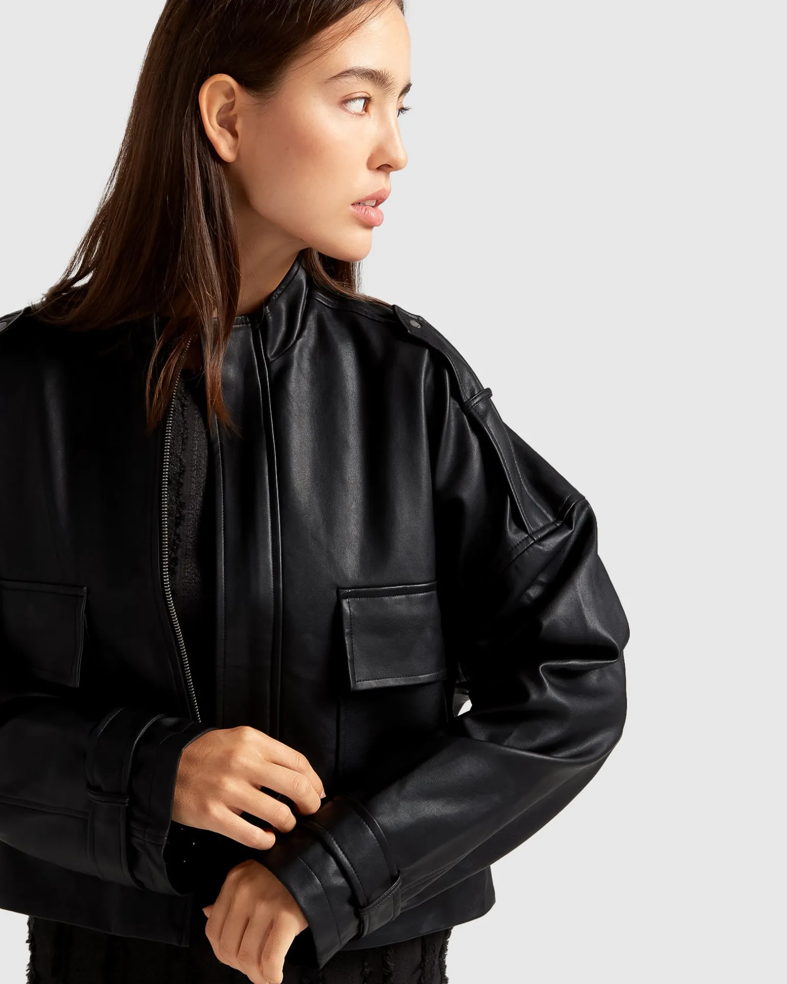 Belle & Bloom Leather Jackets | Leather Coats>Reload Draped Leather Look Jacket -