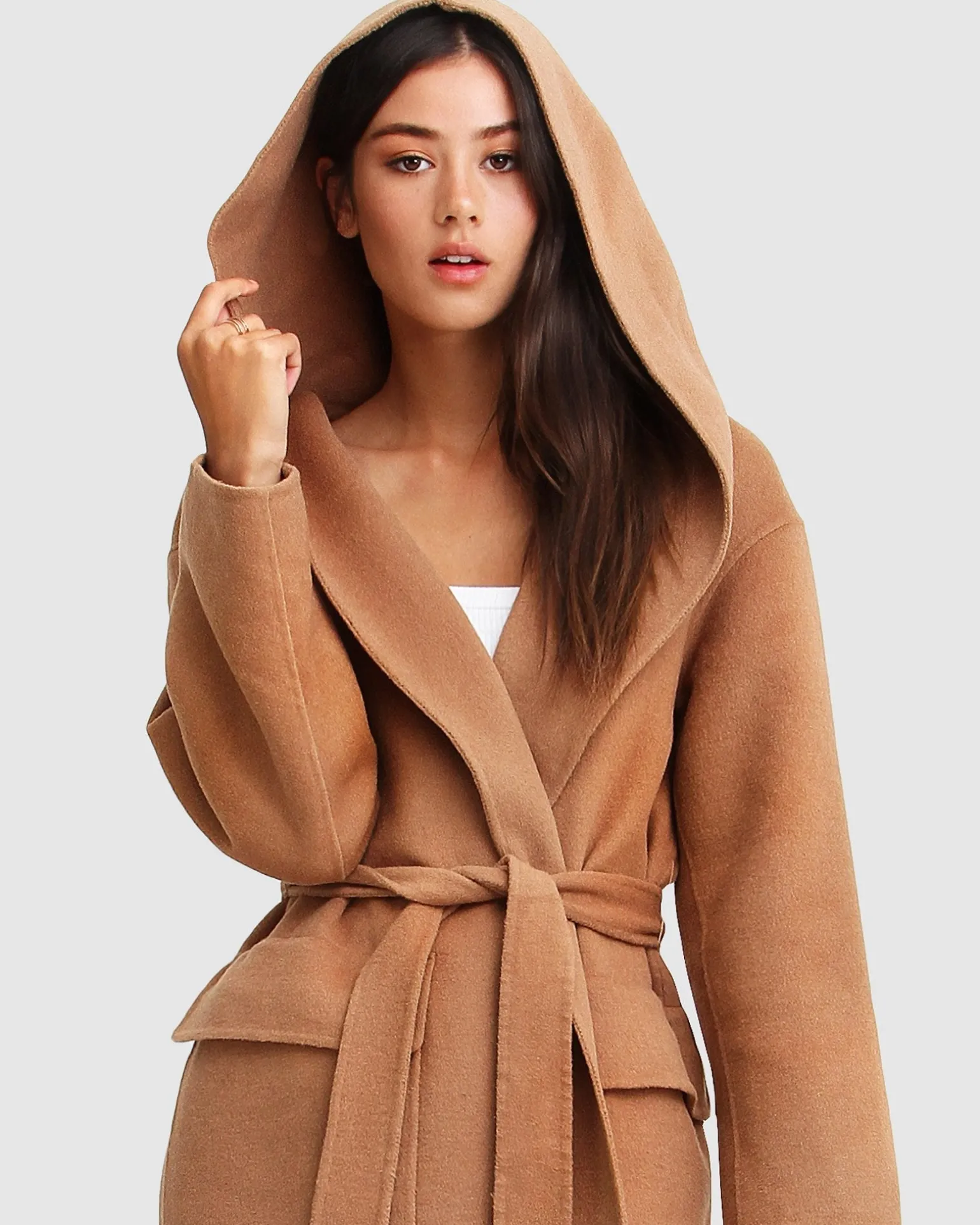 Belle & Bloom Belted Coats | Wool Coats>Runaway Wool Blend Robe Coat - Dark Camel