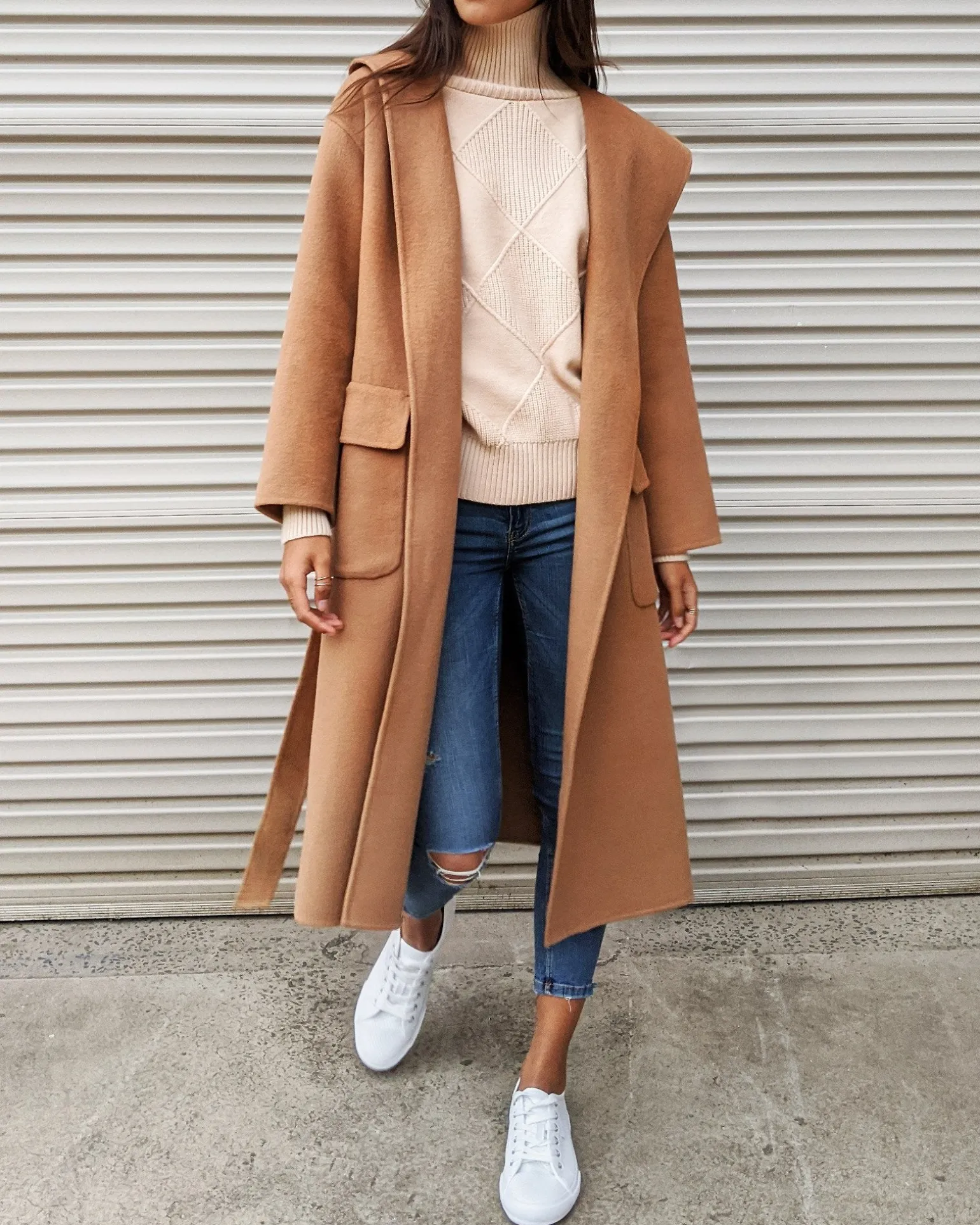 Belle & Bloom Belted Coats | Wool Coats>Runaway Wool Blend Robe Coat - Dark Camel