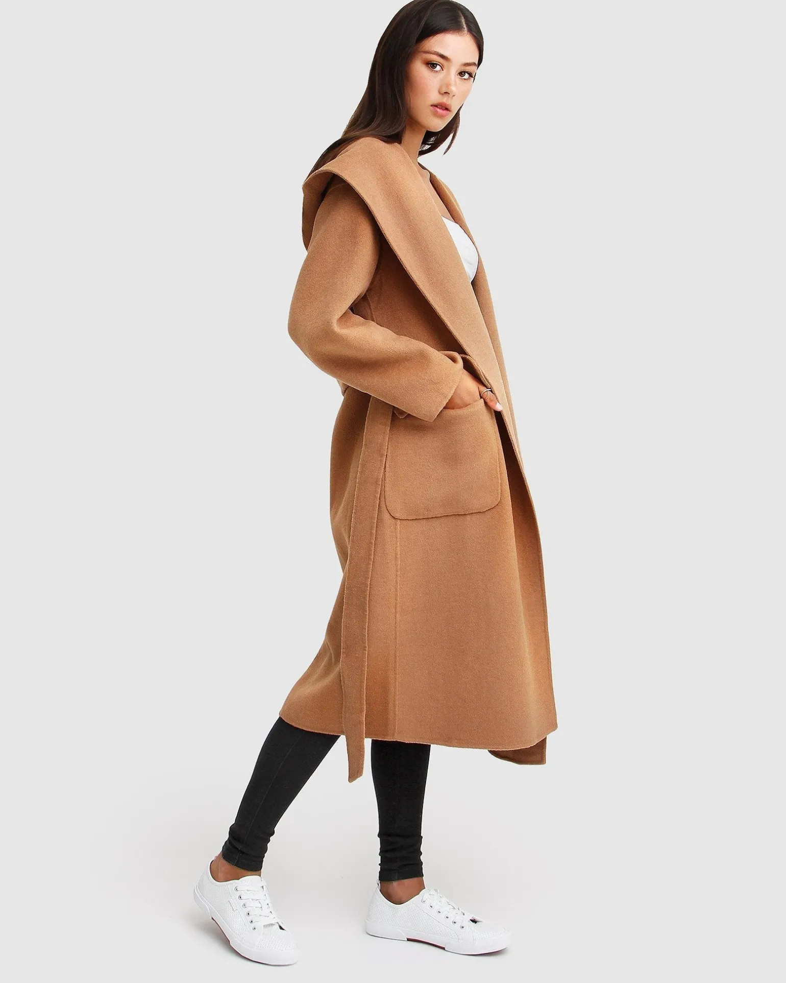 Belle & Bloom Belted Coats | Wool Coats>Runaway Wool Blend Robe Coat - Dark Camel