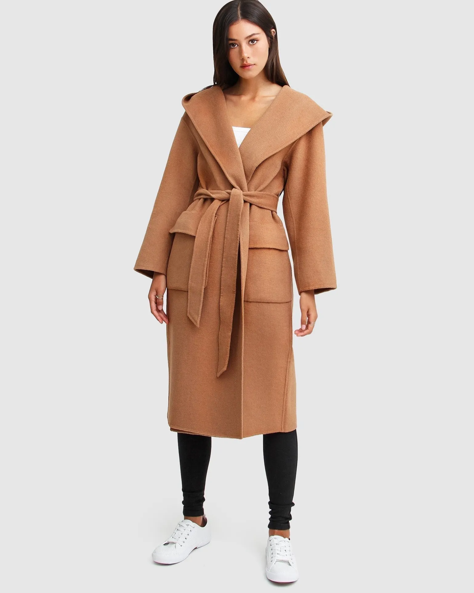 Belle & Bloom Belted Coats | Wool Coats>Runaway Wool Blend Robe Coat - Dark Camel