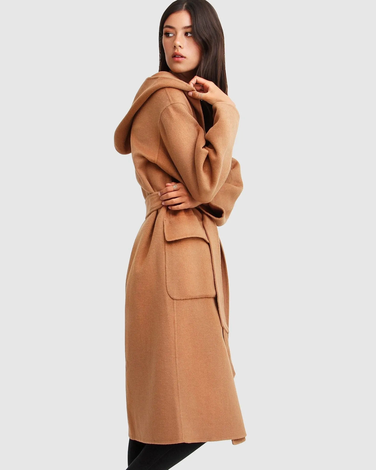 Belle & Bloom Belted Coats | Wool Coats>Runaway Wool Blend Robe Coat - Dark Camel