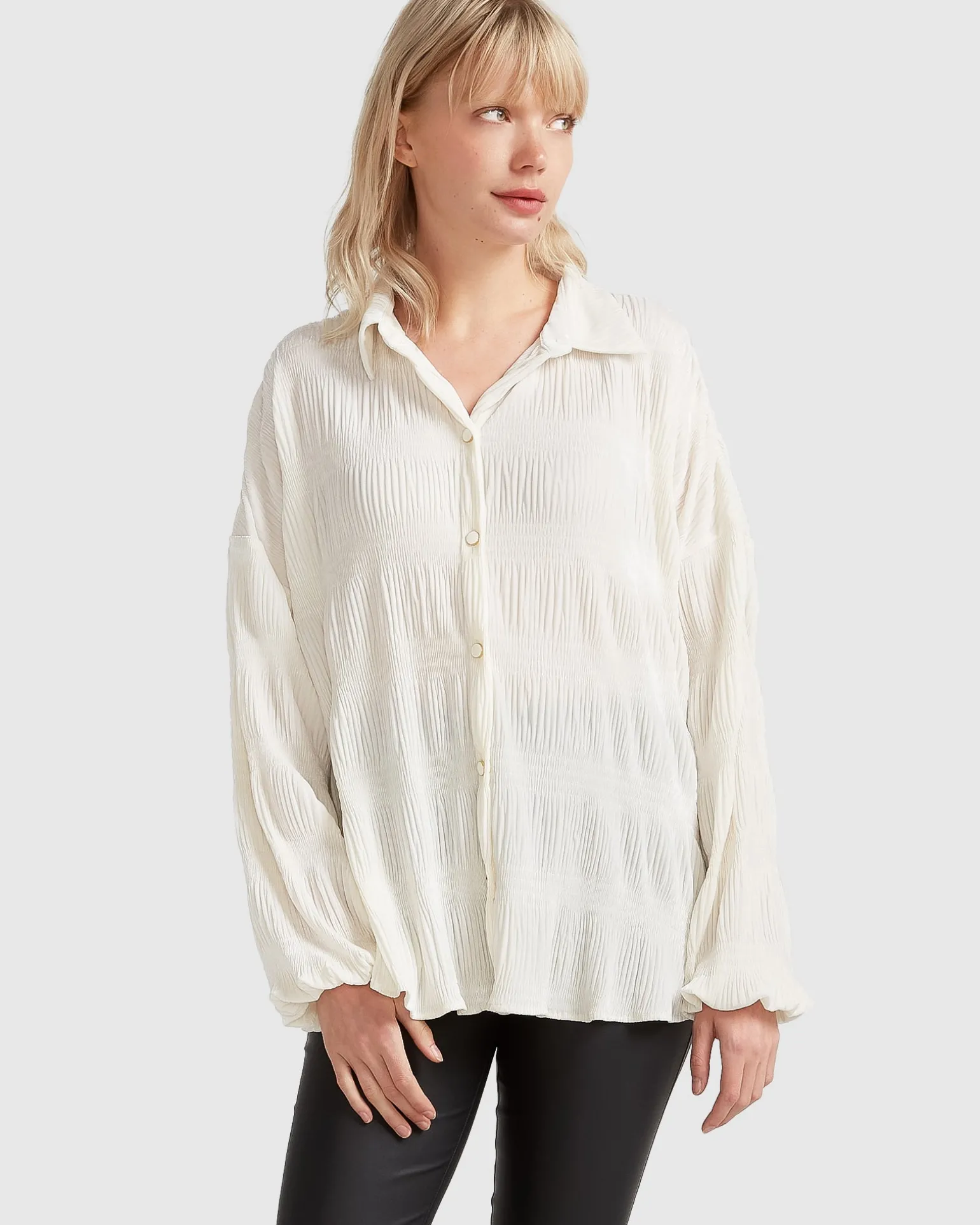 Belle & Bloom Shirts & Blouses>Serenade Velvet Plisse Shirt -