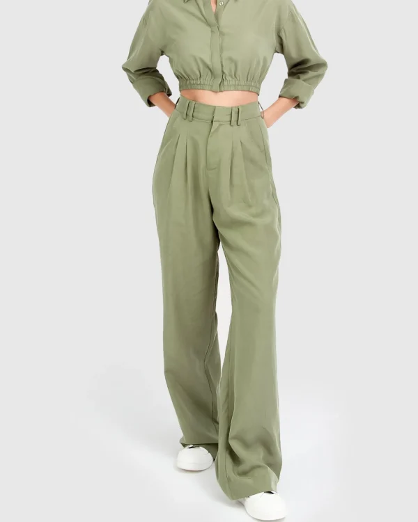 Belle & Bloom Pants>State of Play Wide Leg Pant - Army Green