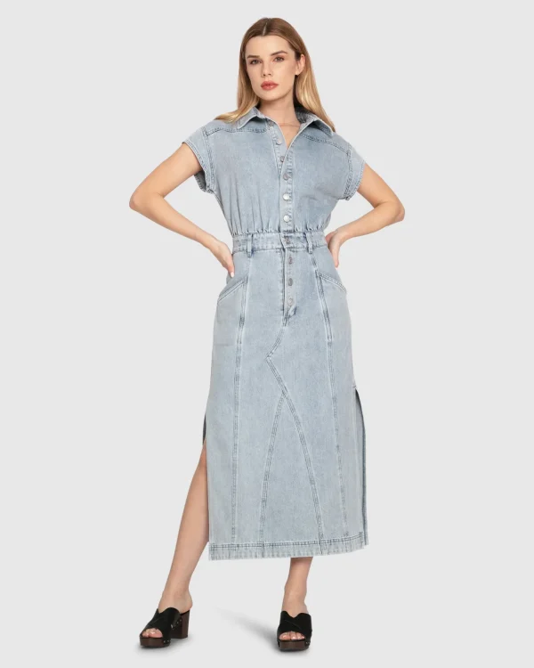 Belle & Bloom Midi Dresses | Midi Dresses>Sundown Denim Midi Shirt Dress