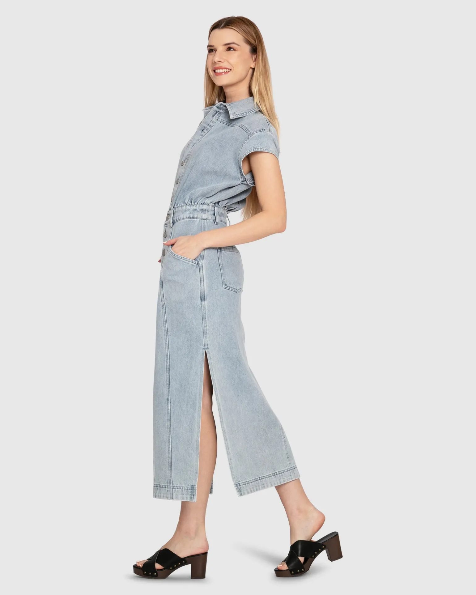 Belle & Bloom Midi Dresses | Midi Dresses>Sundown Denim Midi Shirt Dress