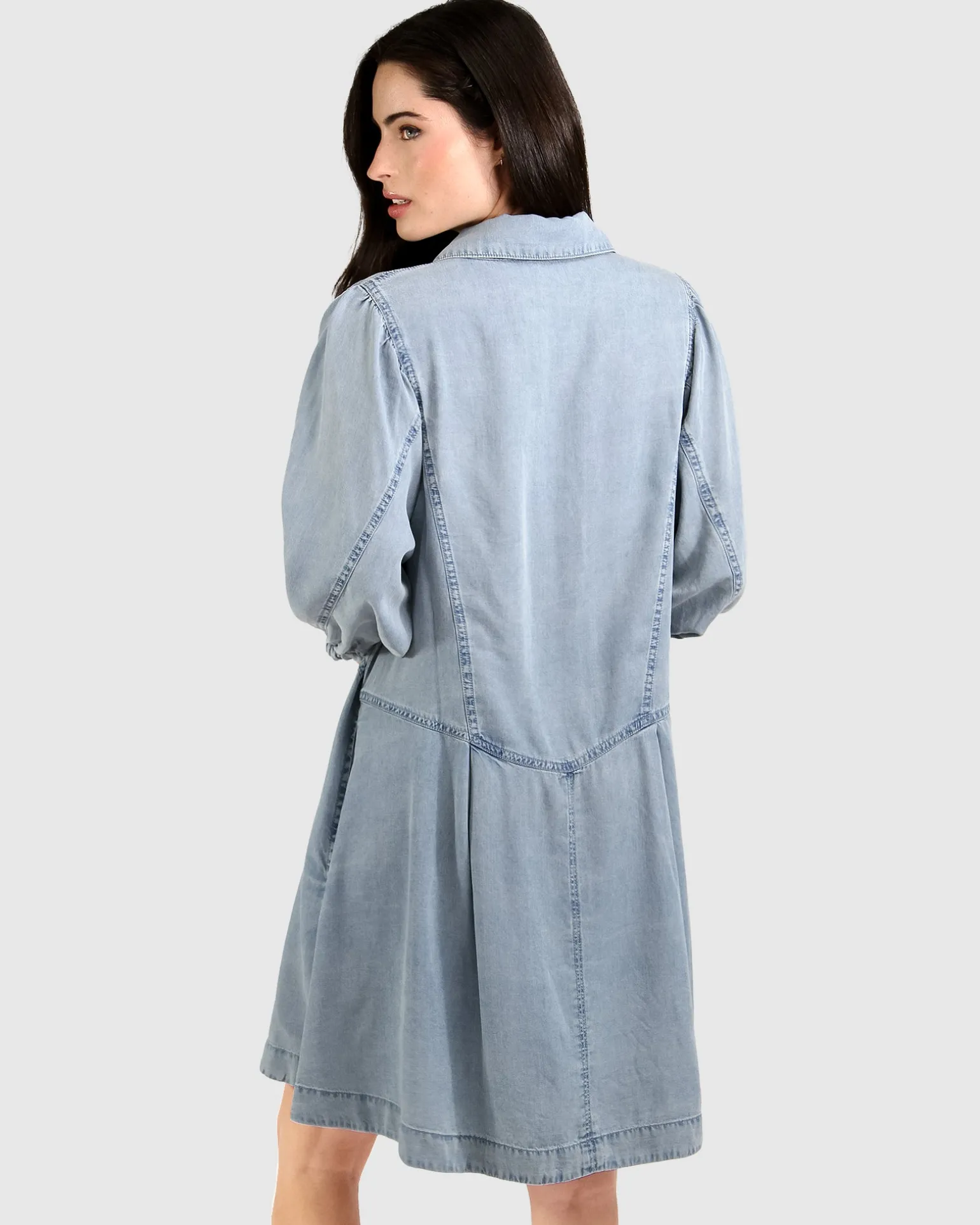 Belle & Bloom Mini Dresses | Mini Dresses>Supercut Denim Dress - Mid Denim