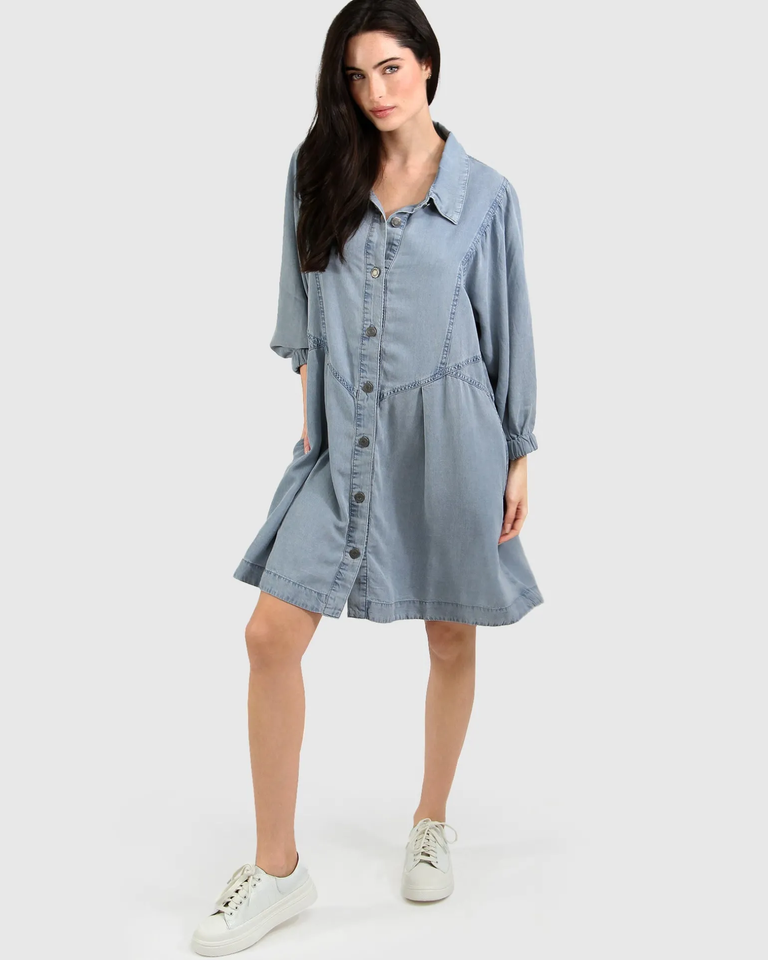 Belle & Bloom Mini Dresses | Mini Dresses>Supercut Denim Dress - Mid Denim