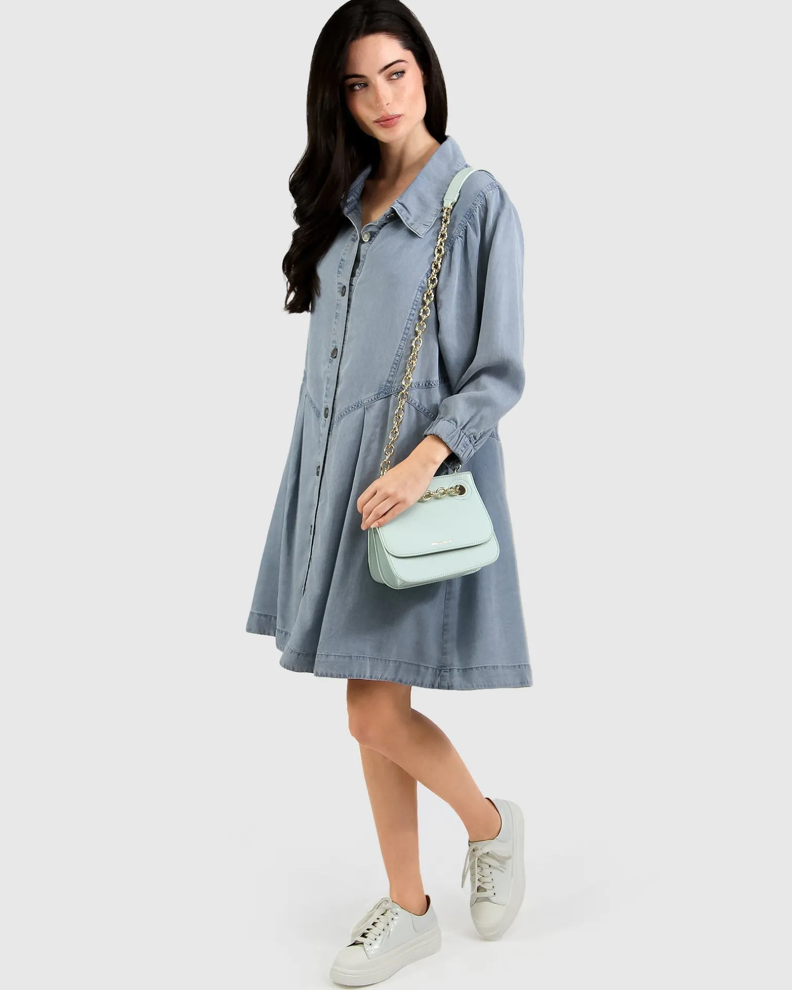 Belle & Bloom Mini Dresses | Mini Dresses>Supercut Denim Dress - Mid Denim