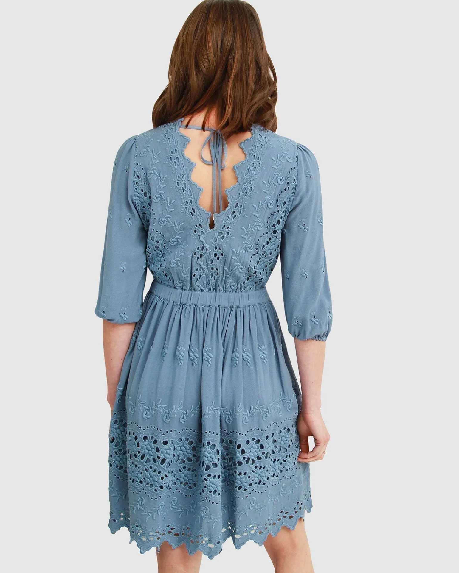 Belle & Bloom Mini Dresses | Mini Dresses>Sweet Talk Eyelet Mini Dress - Dusty Blue