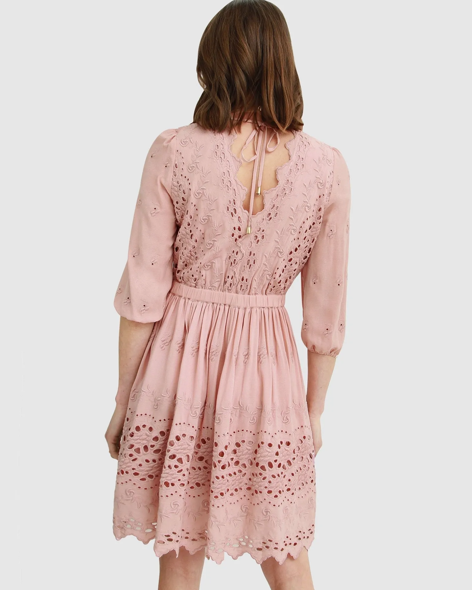 Belle & Bloom Mini Dresses | Mini Dresses>Sweet Talk Eyelet Mini Dress - Dusty Rose