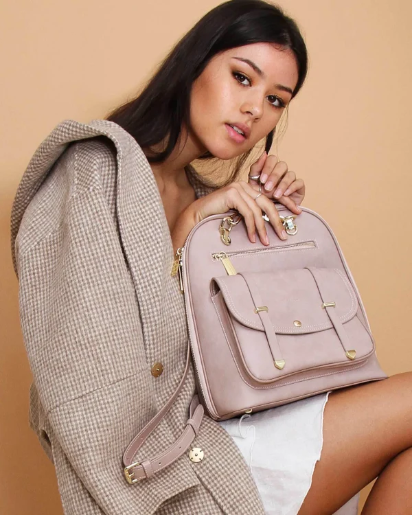 Belle & Bloom Backpacks | Handbags>5th Ave Leather Backpack - Dusty Pink