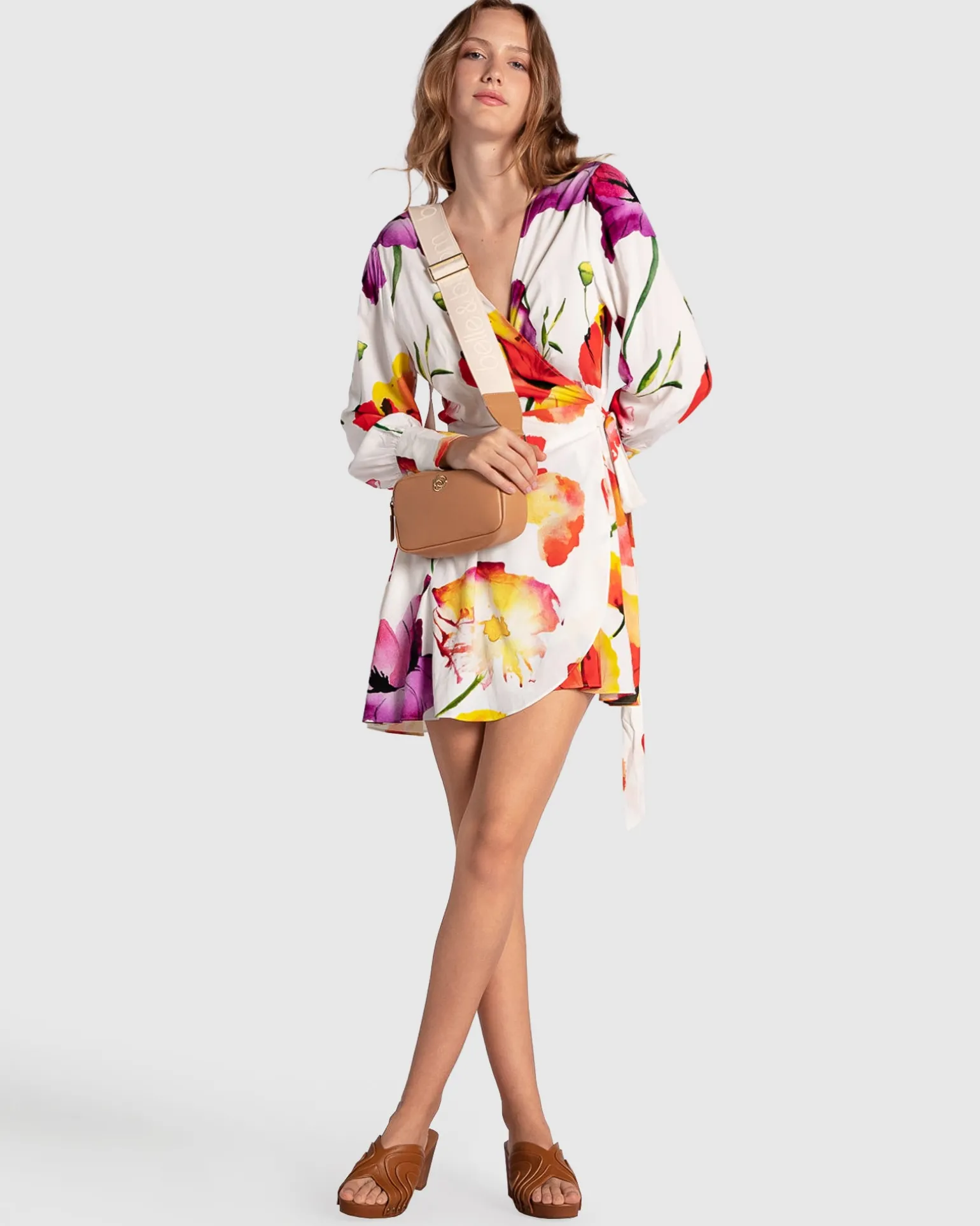 Belle & Bloom Mini Dresses | Mini Dresses>The Dancer Longsleeve Mini Wrap Dress - Wild Poppies