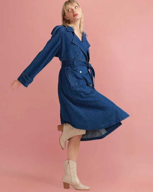Belle & Bloom Trench Coats | Trench Coats>Wild Skies Denim Trench - Mid Denim