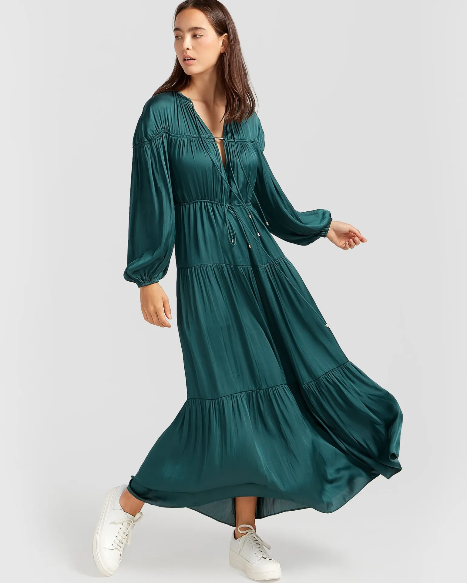 Belle & Bloom Maxi Dresses | Maxi Dresses>Window Seat Tiered Maxi Dress - Dark Green