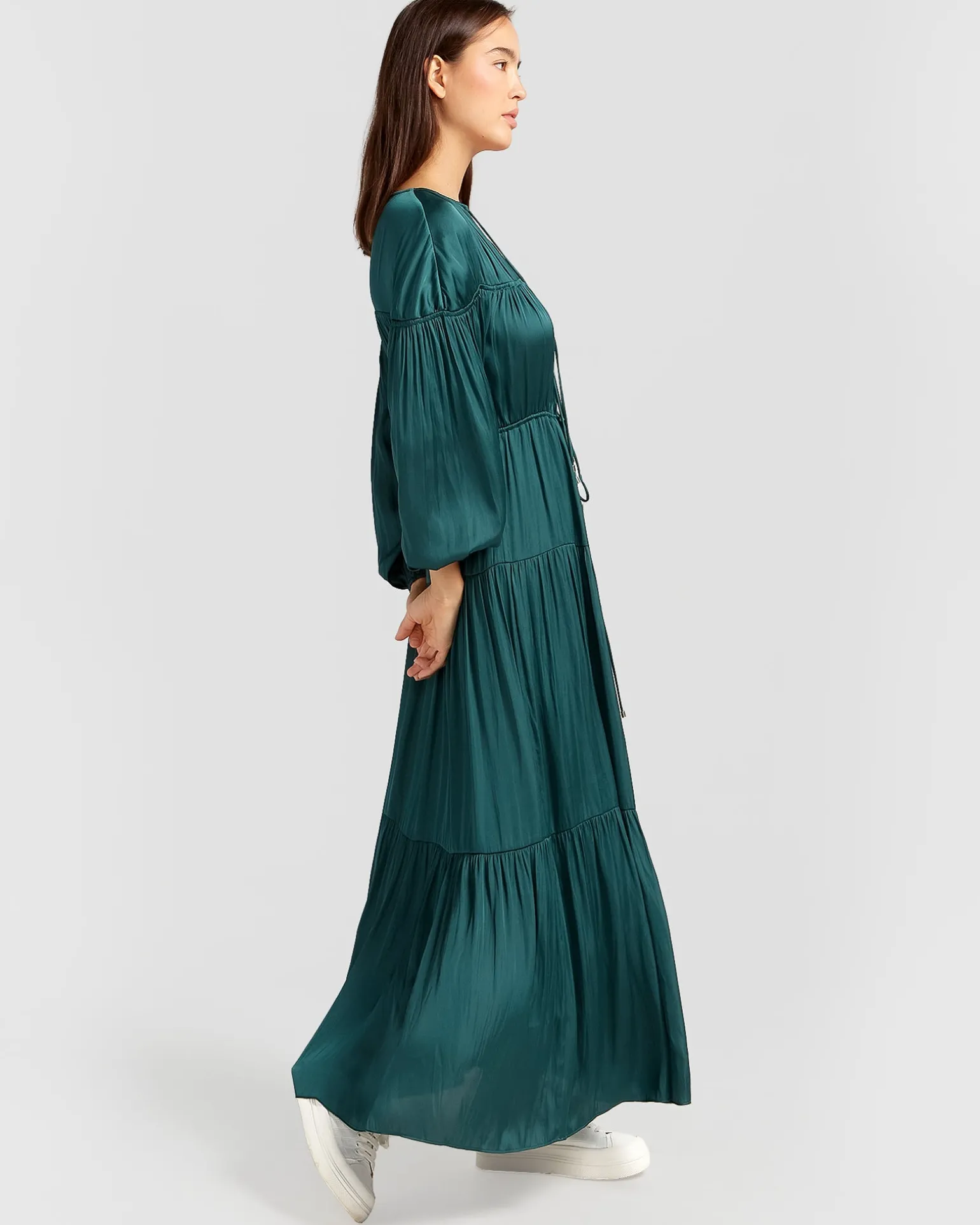 Belle & Bloom Maxi Dresses | Maxi Dresses>Window Seat Tiered Maxi Dress - Dark Green