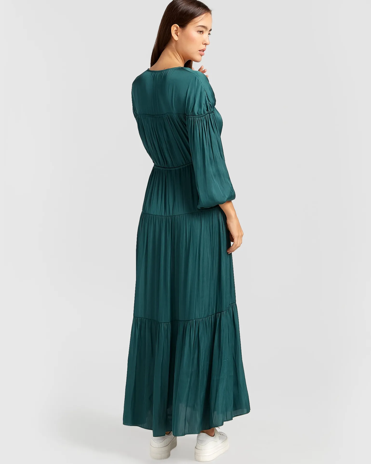 Belle & Bloom Maxi Dresses | Maxi Dresses>Window Seat Tiered Maxi Dress - Dark Green