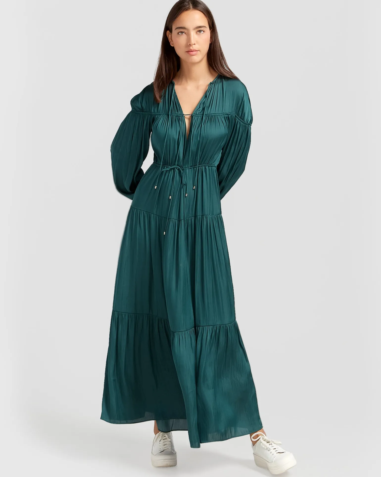 Belle & Bloom Maxi Dresses | Maxi Dresses>Window Seat Tiered Maxi Dress - Dark Green