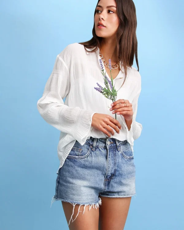 Belle & Bloom Shirts & Blouses>Yoko Shirred Chiffon Blouse -