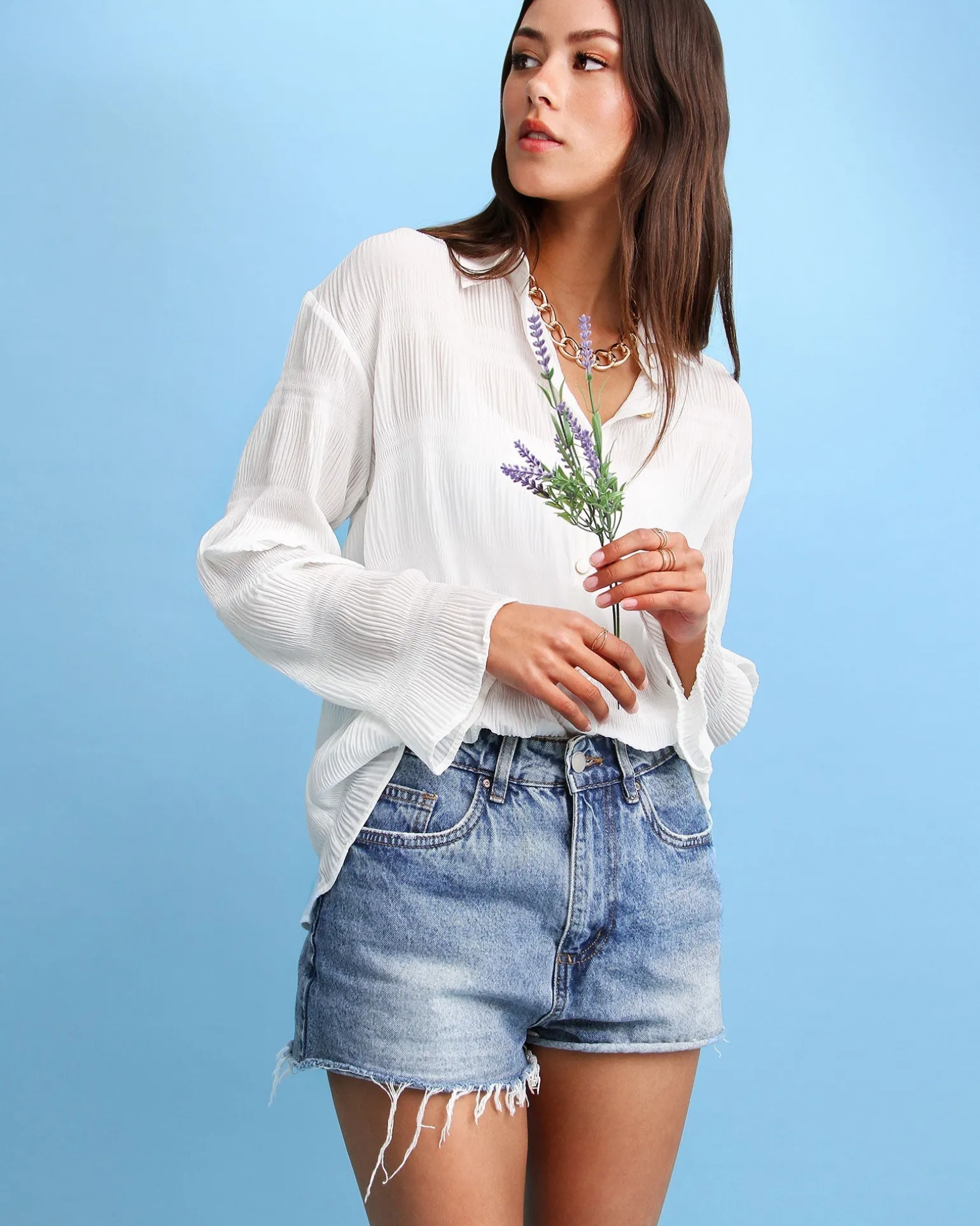 Belle & Bloom Shirts & Blouses>Yoko Shirred Chiffon Blouse -