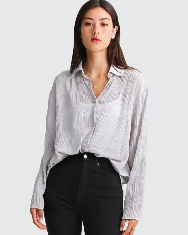 Belle & Bloom Shirts & Blouses>Yoko Shirred Chiffon Blouse -