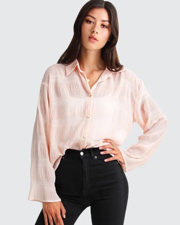 Belle & Bloom Shirts & Blouses>Yoko Shirred Chiffon Blouse -