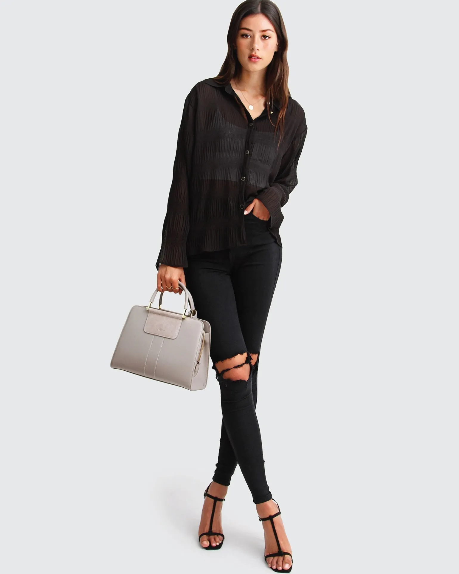 Belle & Bloom Shirts & Blouses>Yoko Shirred Chiffon Blouse -