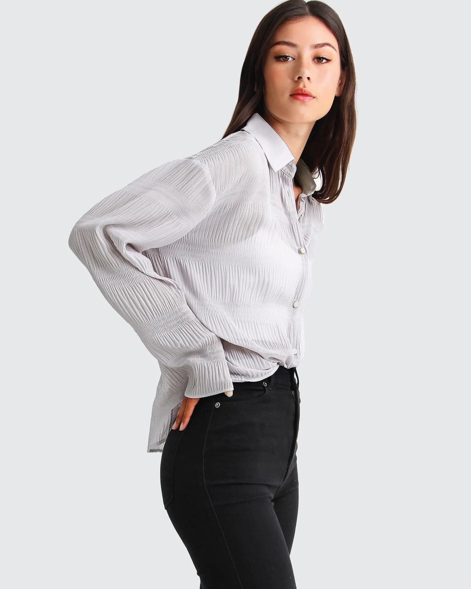 Belle & Bloom Shirts & Blouses>Yoko Shirred Chiffon Blouse -