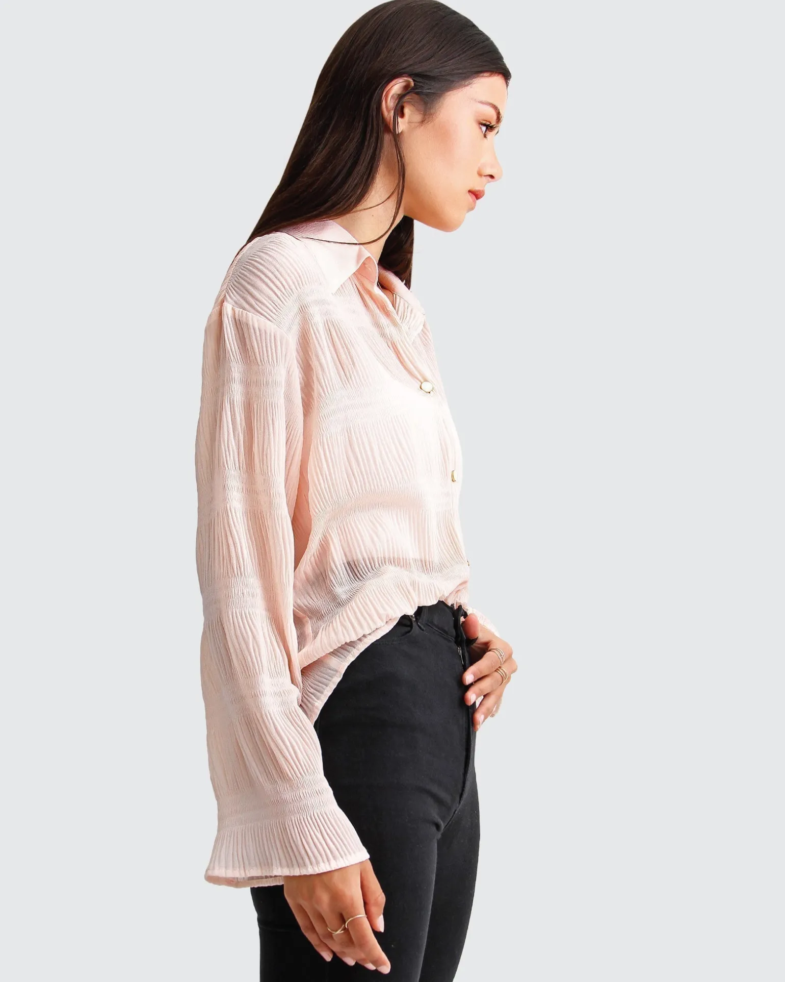 Belle & Bloom Shirts & Blouses>Yoko Shirred Chiffon Blouse -