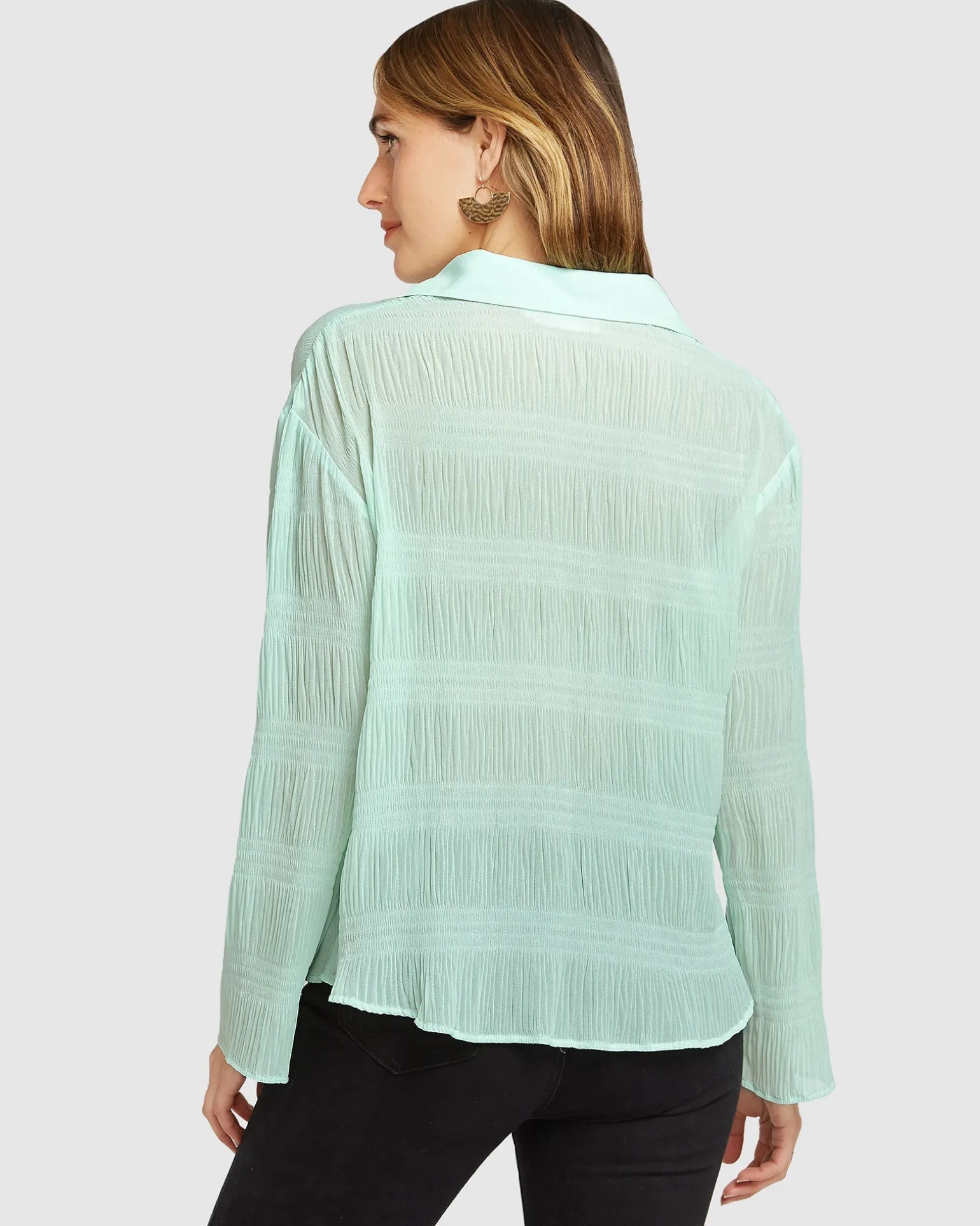 Belle & Bloom Shirts & Blouses>Yoko Shirred Chiffon Blouse - Mint FINAL SALE