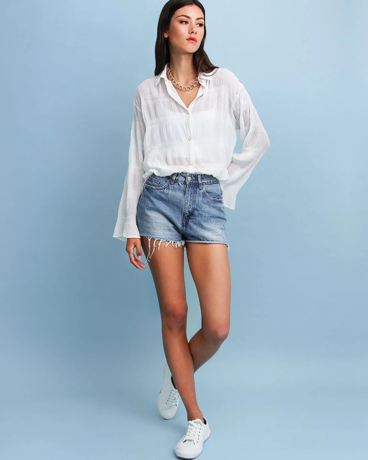 Belle & Bloom Shirts & Blouses>Yoko Shirred Chiffon Blouse -