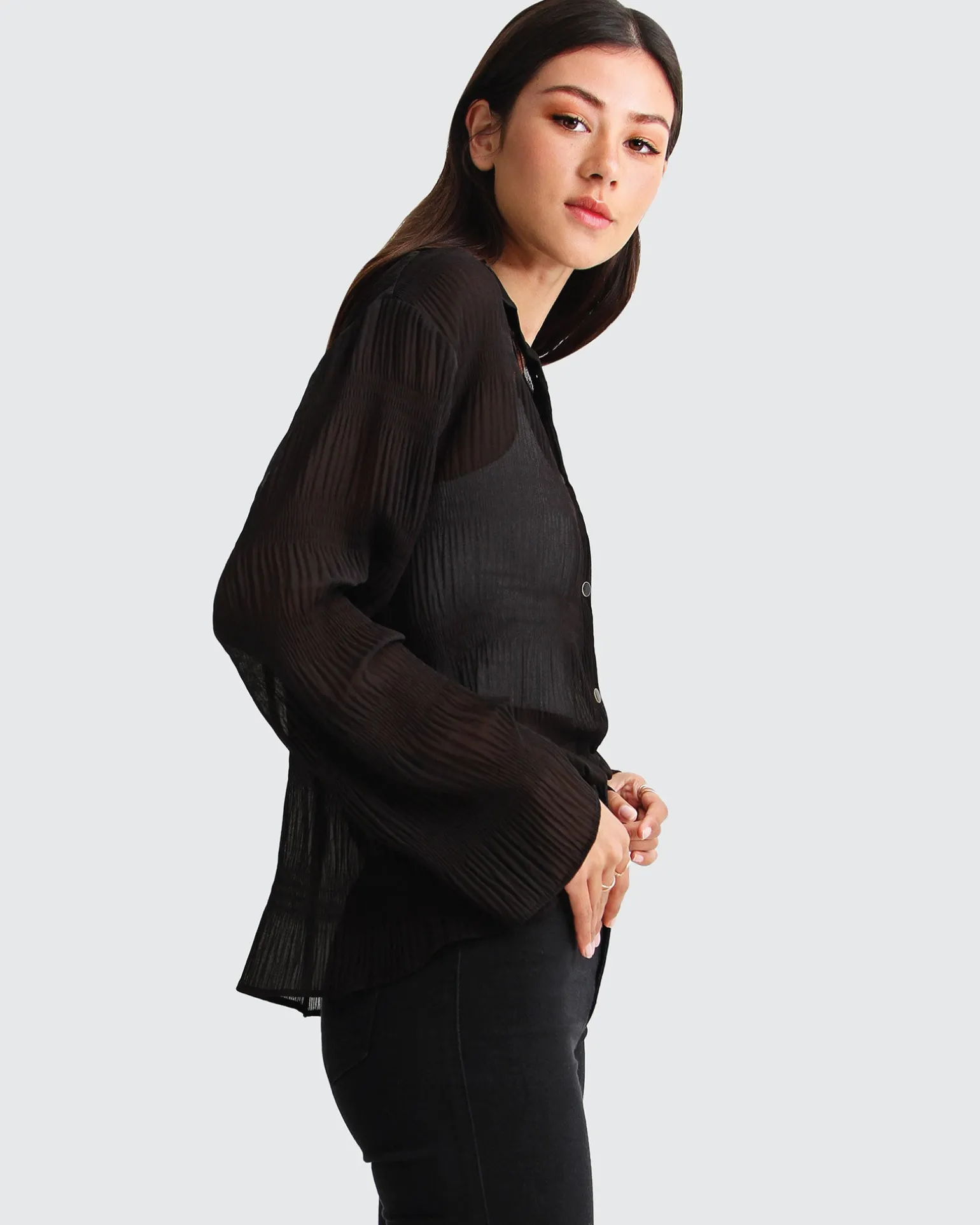 Belle & Bloom Shirts & Blouses>Yoko Shirred Chiffon Blouse -