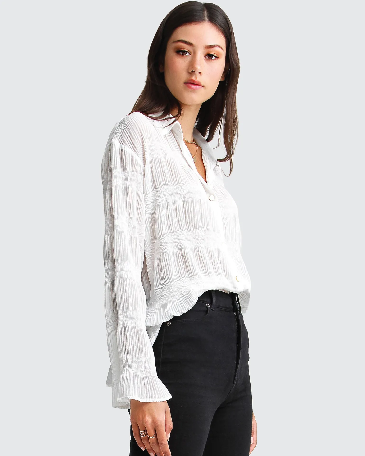 Belle & Bloom Shirts & Blouses>Yoko Shirred Chiffon Blouse -