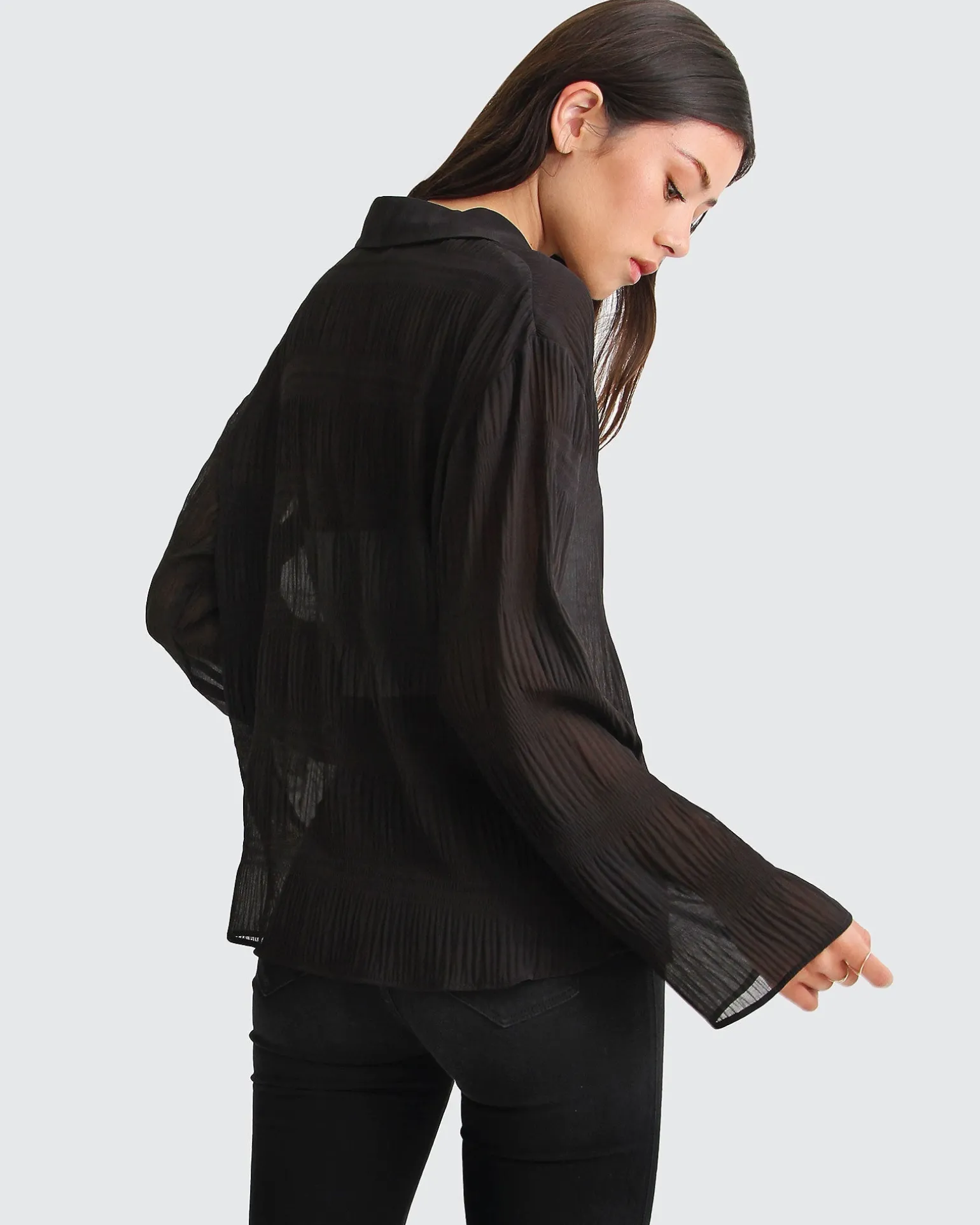 Belle & Bloom Shirts & Blouses>Yoko Shirred Chiffon Blouse -