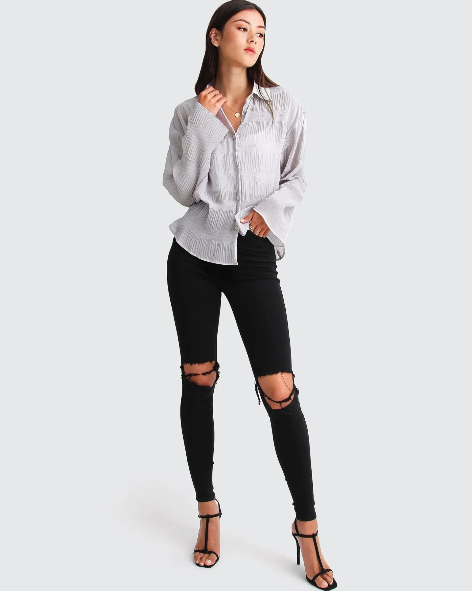 Belle & Bloom Shirts & Blouses>Yoko Shirred Chiffon Blouse -