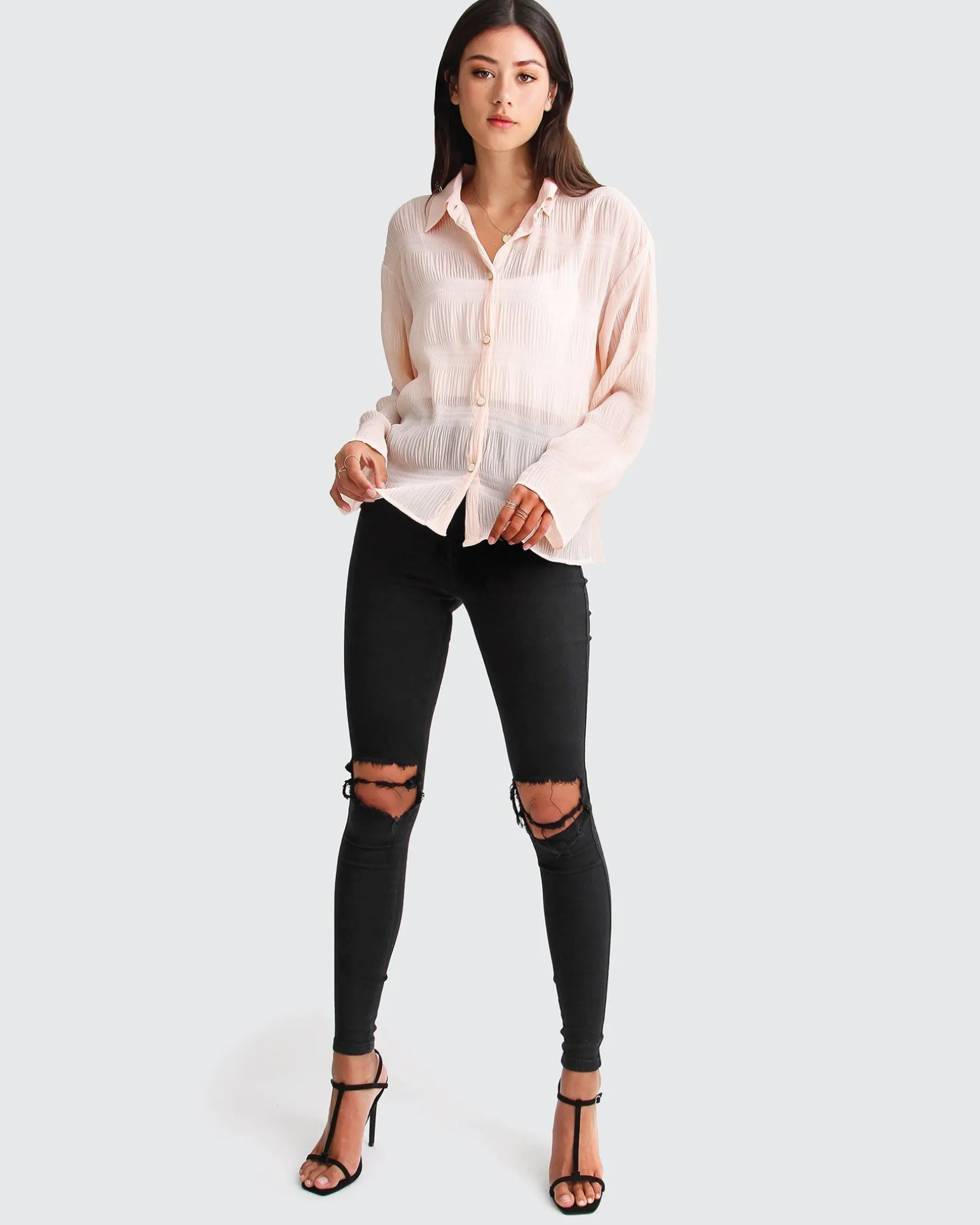 Belle & Bloom Shirts & Blouses>Yoko Shirred Chiffon Blouse -