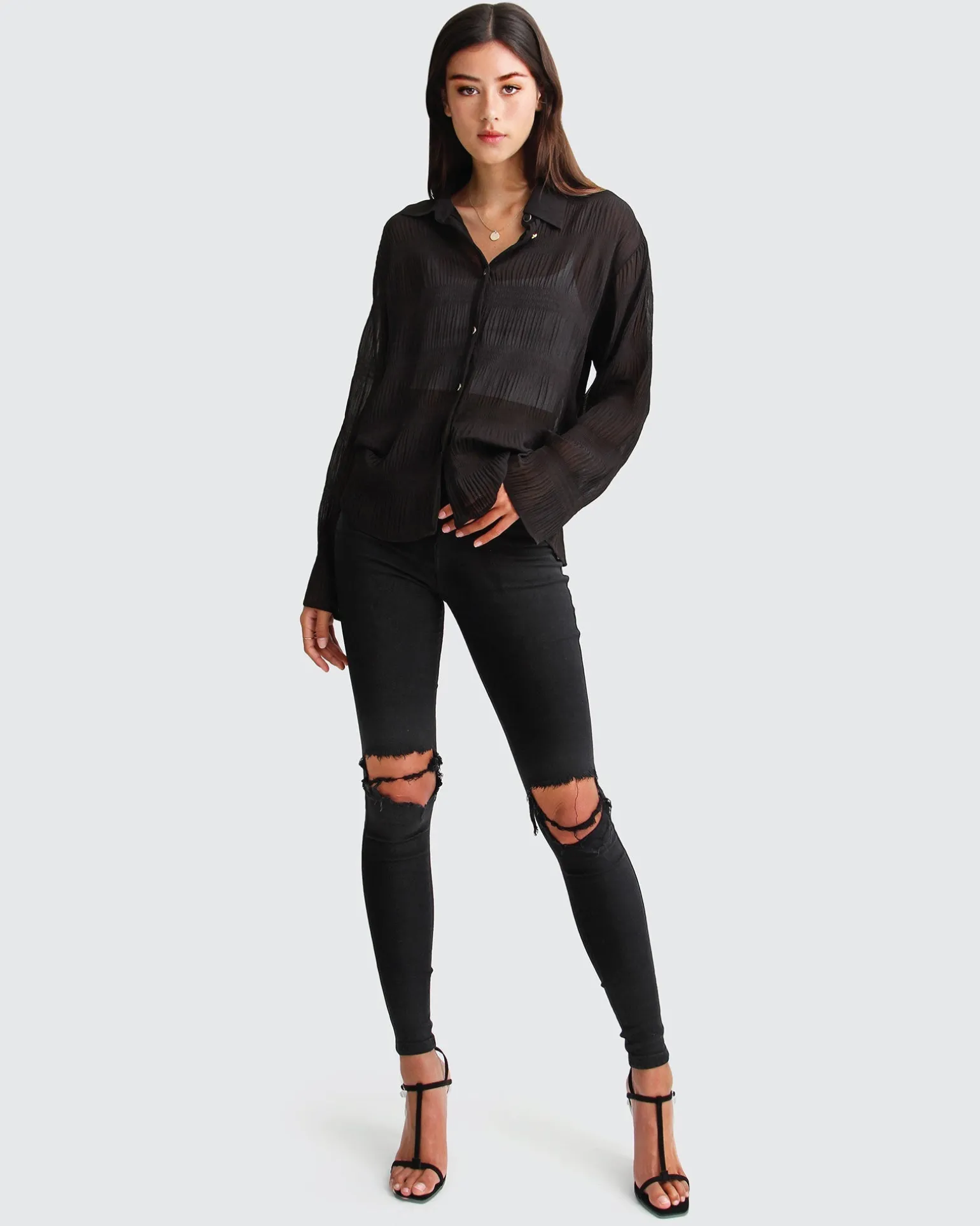 Belle & Bloom Shirts & Blouses>Yoko Shirred Chiffon Blouse -
