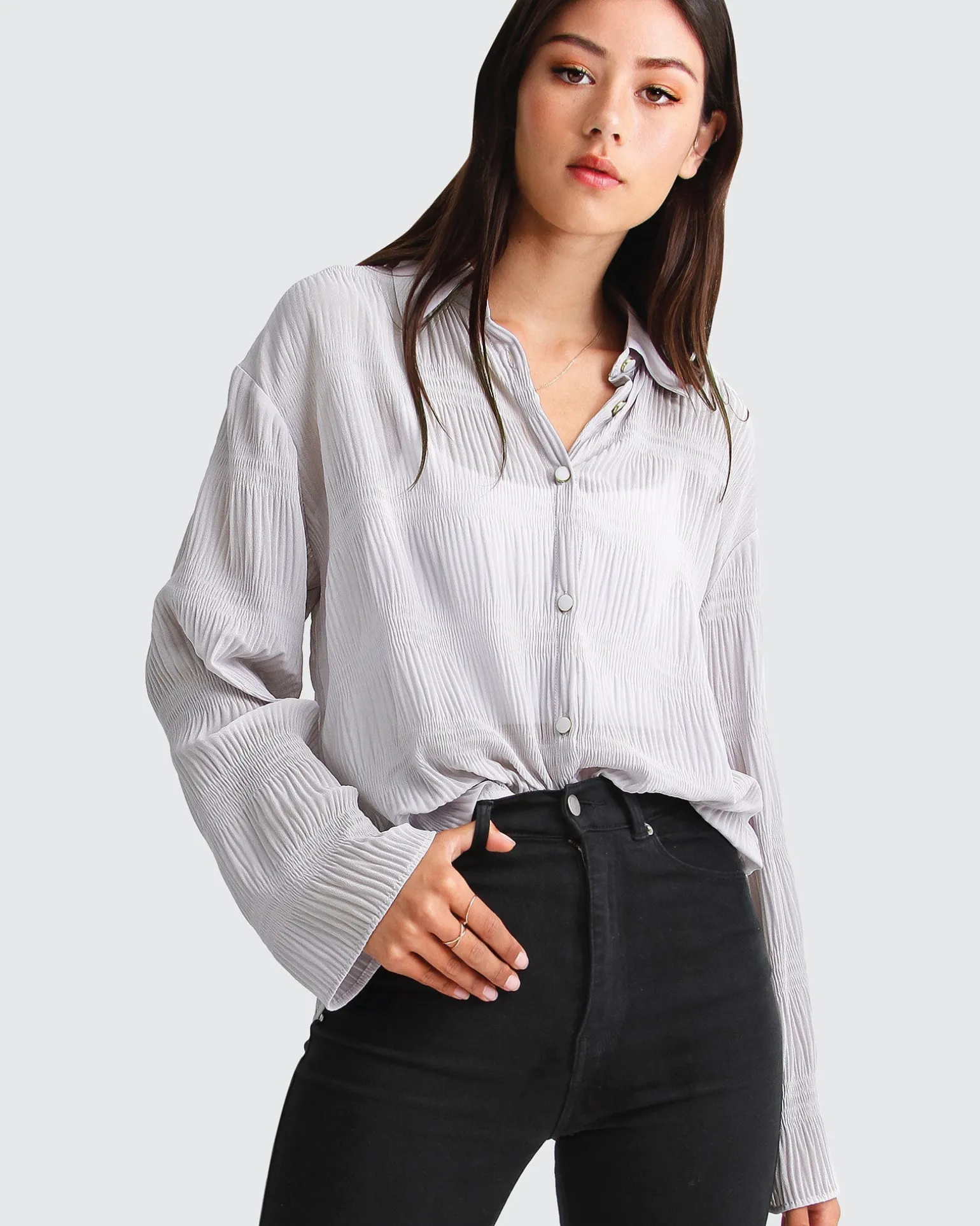 Belle & Bloom Shirts & Blouses>Yoko Shirred Chiffon Blouse -