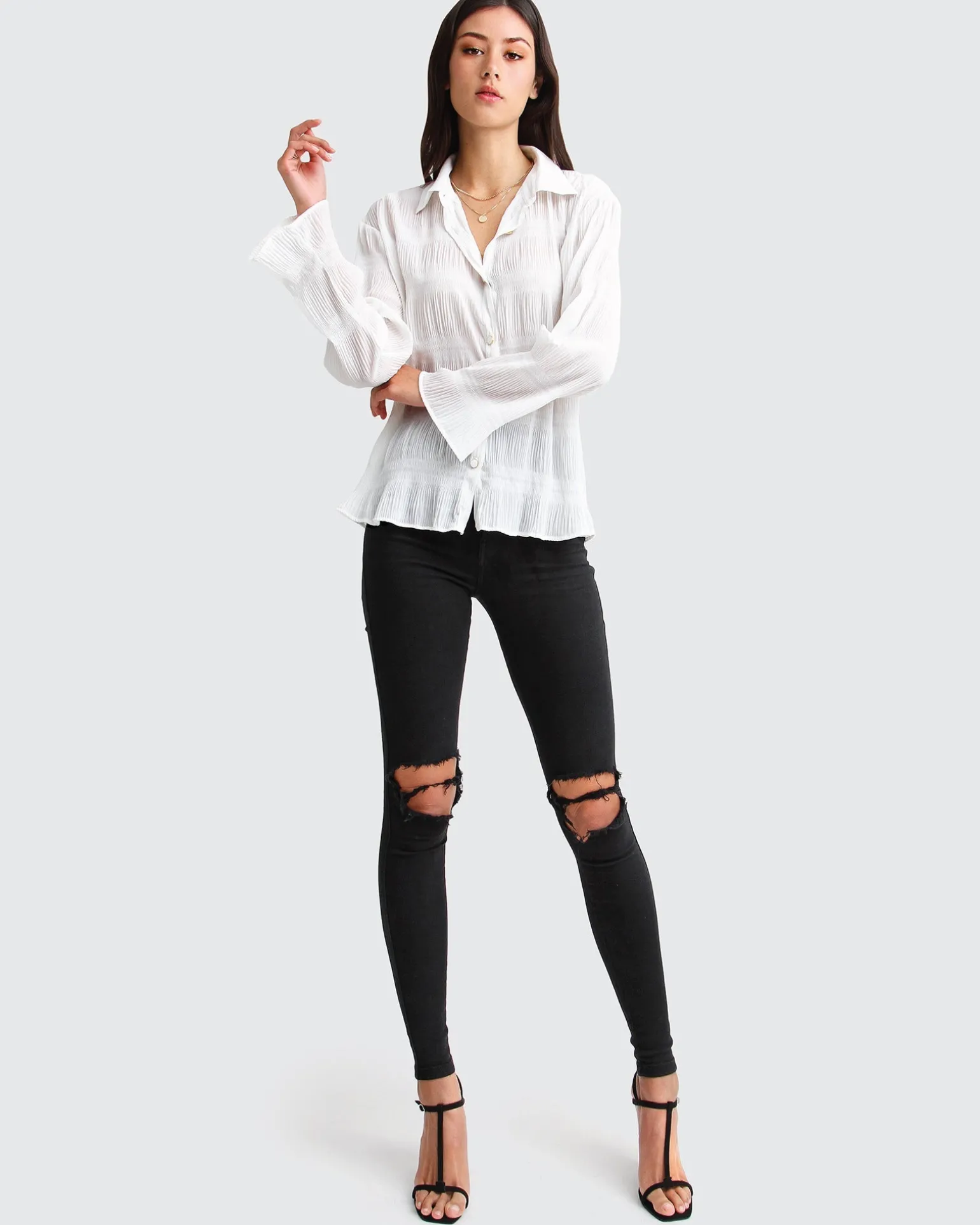 Belle & Bloom Shirts & Blouses>Yoko Shirred Chiffon Blouse -