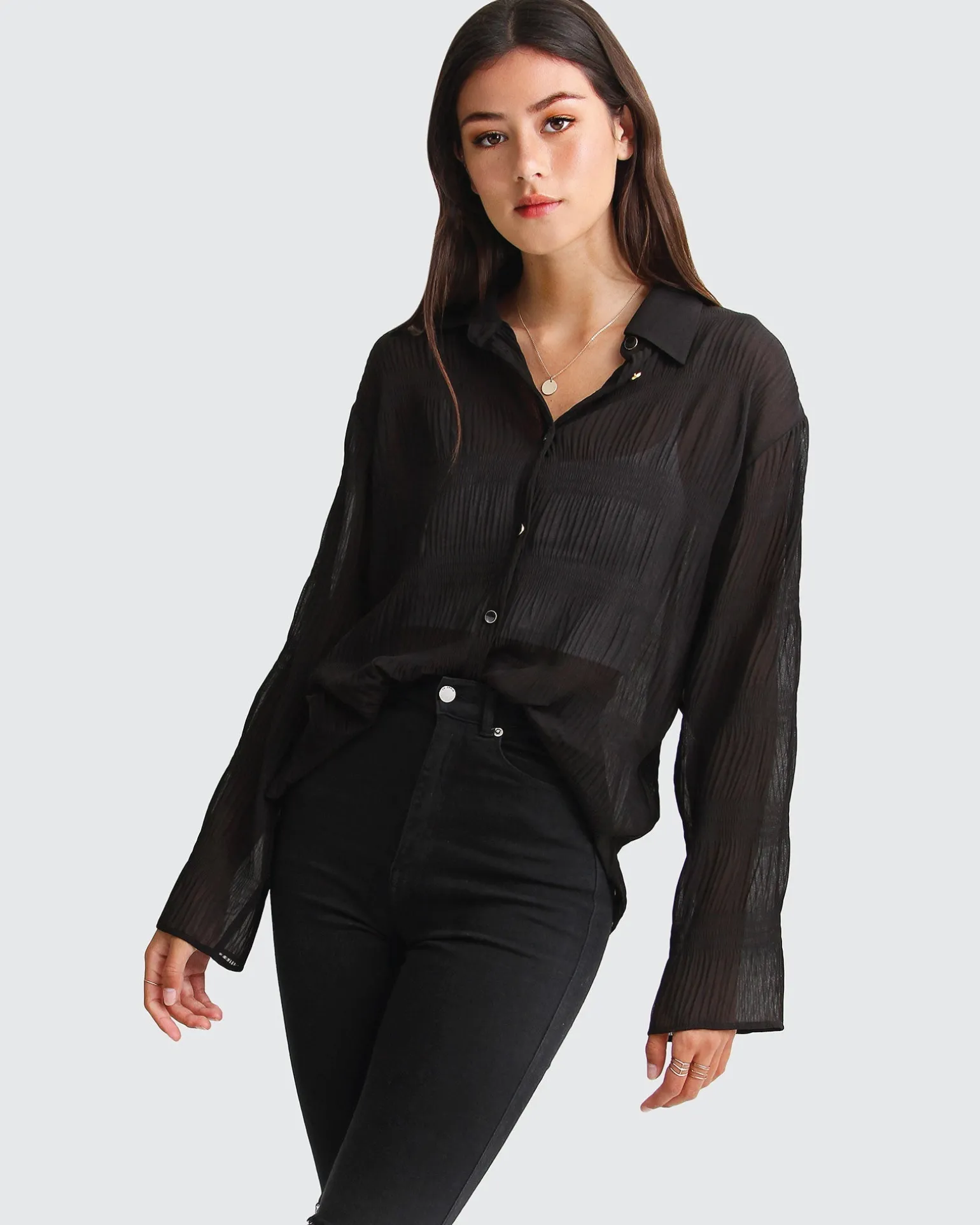 Belle & Bloom Shirts & Blouses>Yoko Shirred Chiffon Blouse -