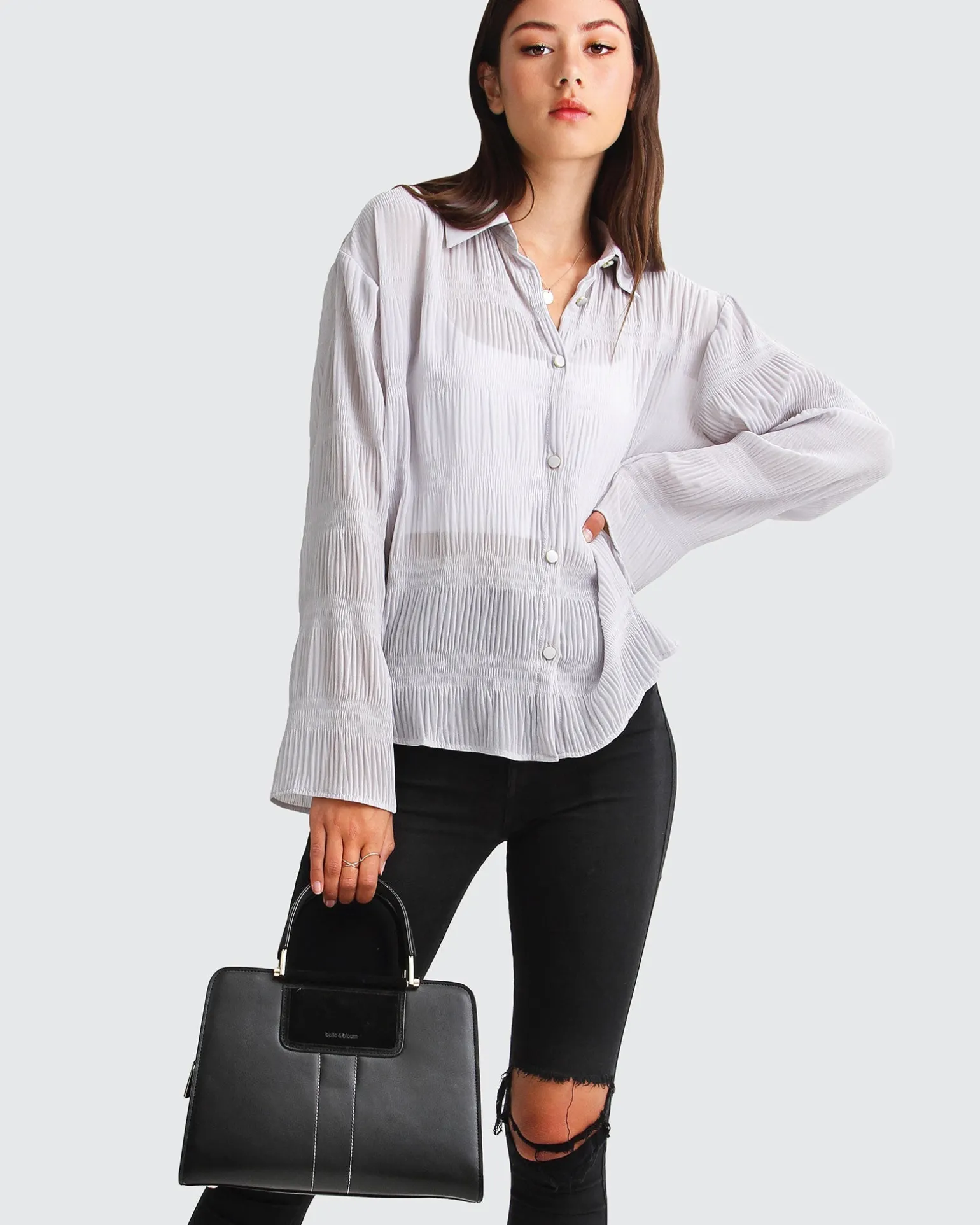 Belle & Bloom Shirts & Blouses>Yoko Shirred Chiffon Blouse -