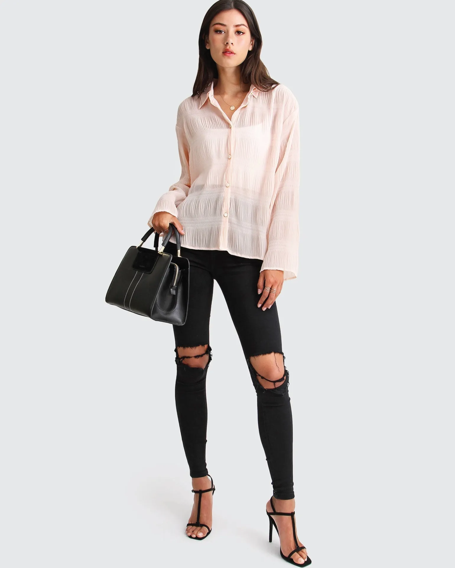 Belle & Bloom Shirts & Blouses>Yoko Shirred Chiffon Blouse -